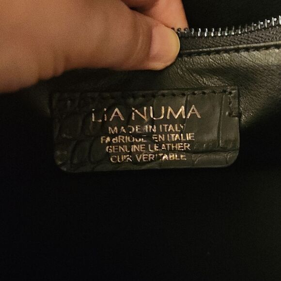 Lia Numa Black Leather Croc Embossed Tote Bag Made in Italy - Picture 9 of 13